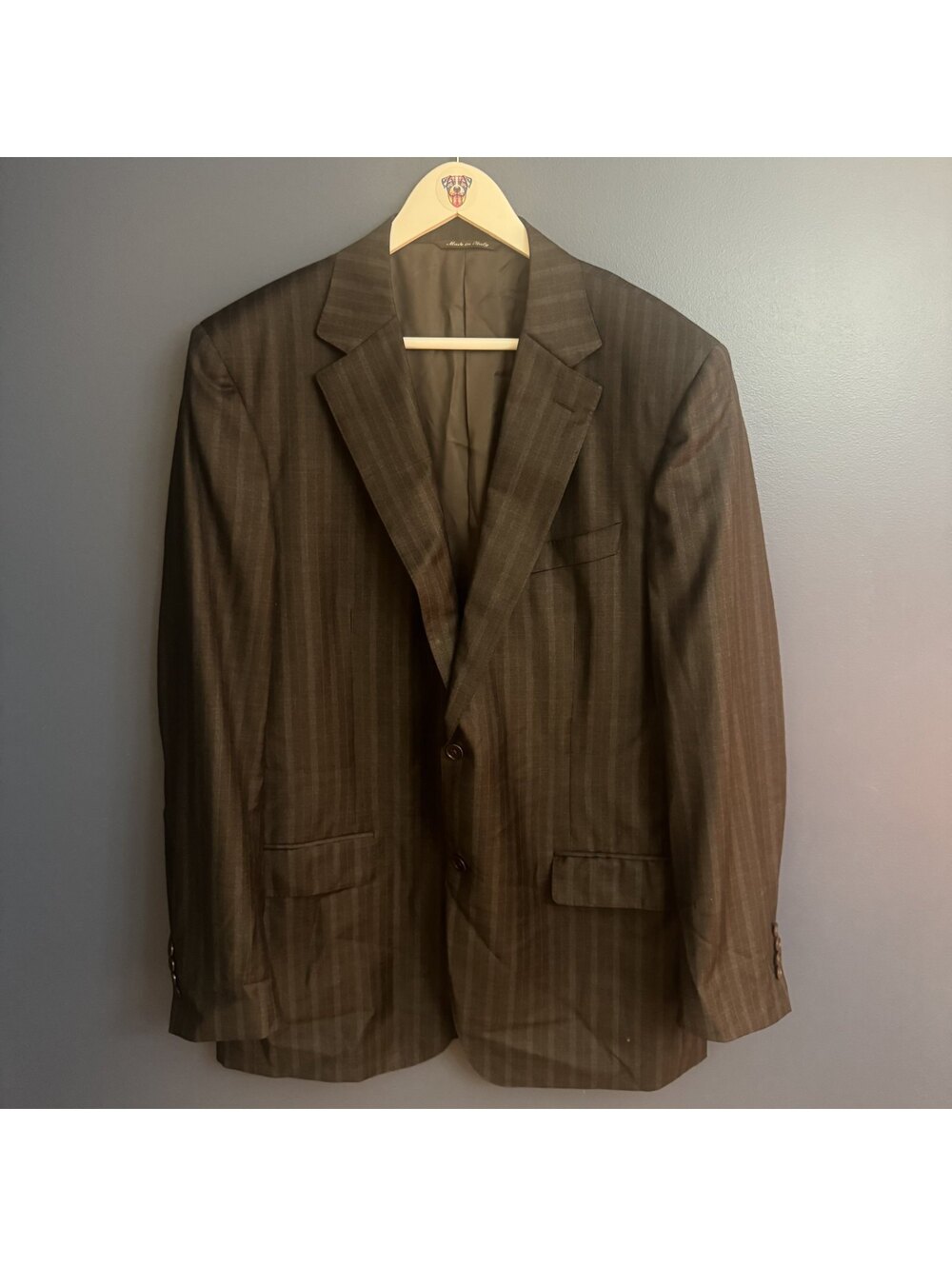 Canali Brown Pinstripe 100% Wool Sport Coat Blazer EU 56 Made in Italy